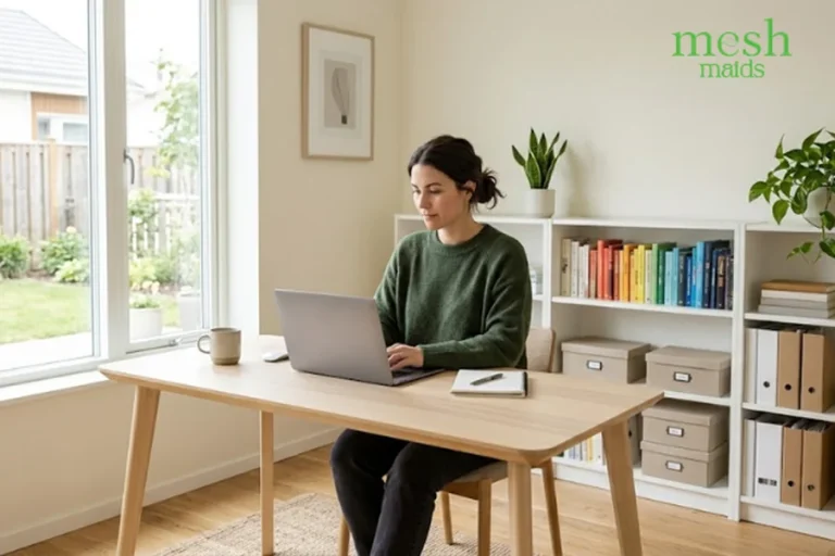 Woman working in clean and calm environment at home